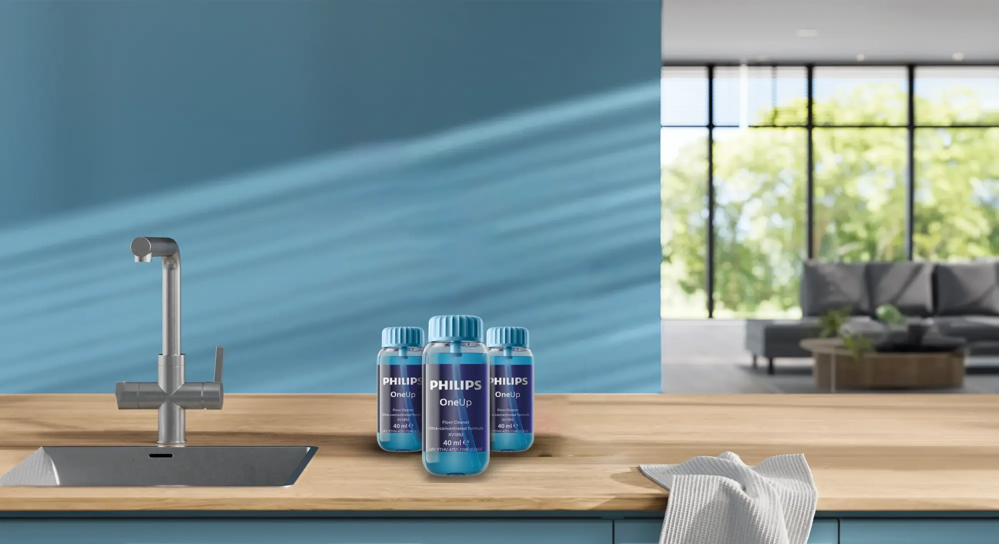 Kolāža, kurā redzamas Philips Sticks bezvadu putekļsūcēja funkcijas. Attēlos redzama tīrīšana zem mēbelēm, malām un pārveidošana par rokas putekļsūcēju detalizētam darbam. Izceļ Philips izcilību grīdas kopšanas līdzekļos.